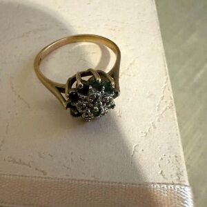 Vintage 1950’s J.M Fox 10K Yellow Gold Diamond & Emerald Ring Size 6